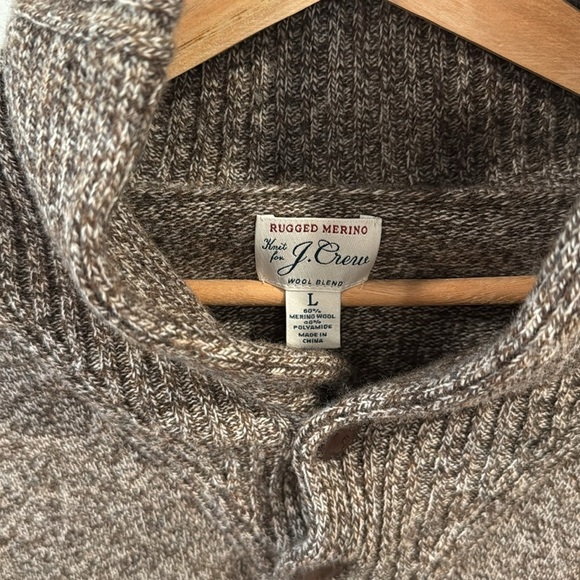 J. Crew Men's Marled Merino Wool Shawl Collar Sweater Brown Long Sleeve Size L - Picture 3 of 4